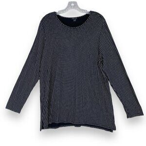 J. Jill Shirt Tunic Long Sleeve Check Grid‎ Top Round Neck Stretch